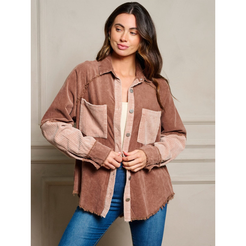 LONG SLEEVE BUTTON UP COLORBLOCK shacket